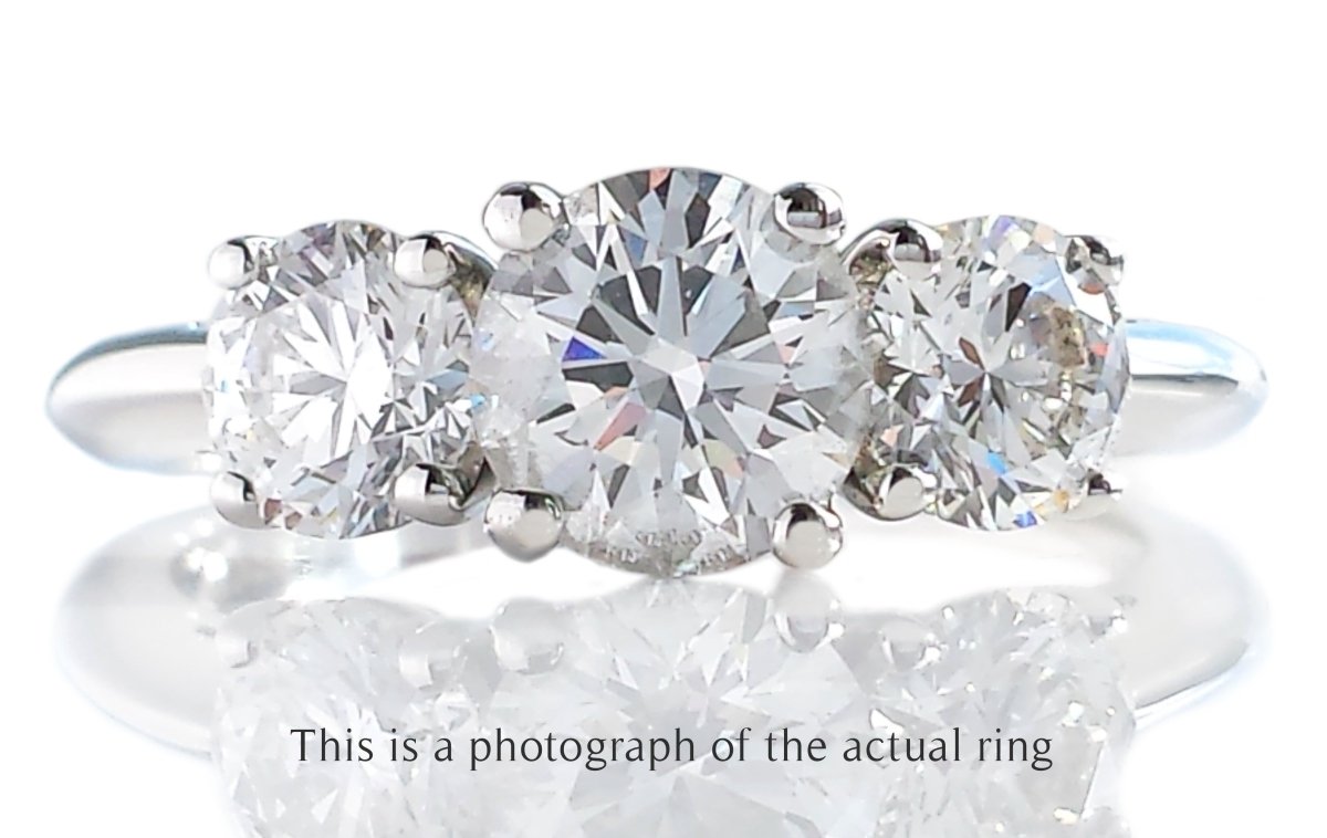 Tiffany & Co 1.76ct F/VS1/VS2 3 Stone Round Brilliant Engagement Ring - Bloomsbury Manor Ltd