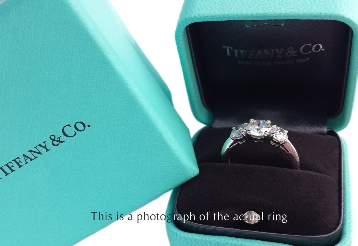 Tiffany & Co 1.76ct F/VS1/VS2 3 Stone Round Brilliant Engagement Ring - Bloomsbury Manor Ltd