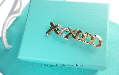 Tiffany & Co 1983 Diamond Paloma Picasso Hugs & Kisses 18k Gold Platinum Brooch - Bloomsbury Manor Ltd