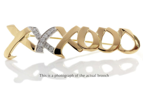 Tiffany & Co 1983 Diamond Paloma Picasso Hugs & Kisses 18k Gold Platinum Brooch - Bloomsbury Manor Ltd