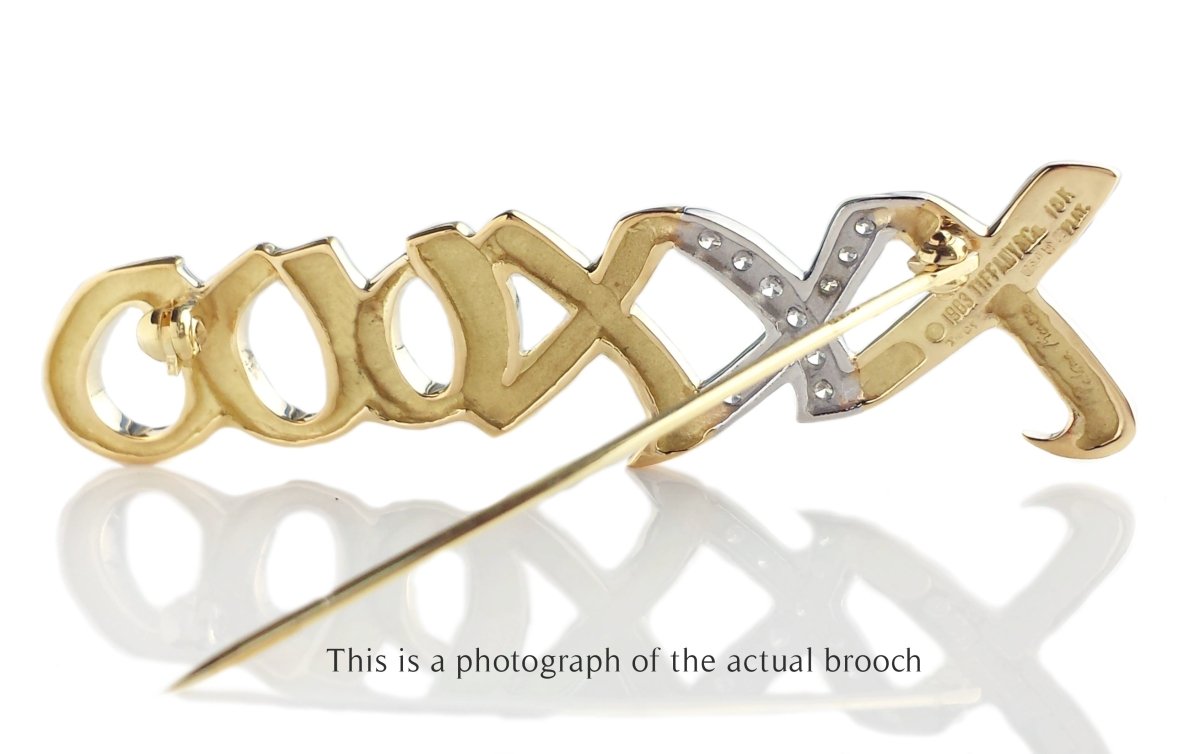 Tiffany & Co 1983 Diamond Paloma Picasso Hugs & Kisses 18k Gold Platinum Brooch - Bloomsbury Manor Ltd