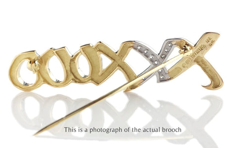 Tiffany & Co 1983 Diamond Paloma Picasso Hugs & Kisses 18k Gold Platinum Brooch - Bloomsbury Manor Ltd