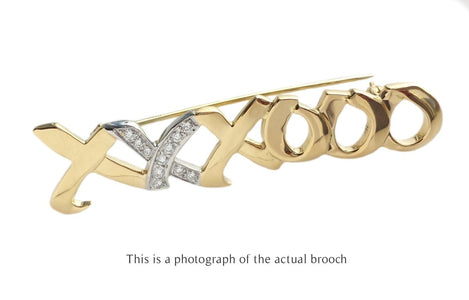 Tiffany & Co 1983 Diamond Paloma Picasso Hugs & Kisses 18k Gold Platinum Brooch - Bloomsbury Manor Ltd