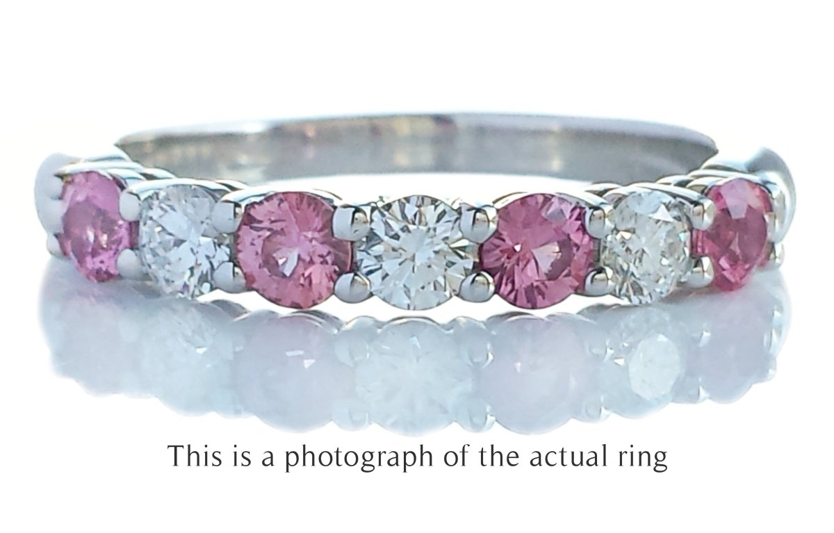Tiffany & Co 3mm Pink Sapphire & Diamond Forever Wedding Band Ring - Bloomsbury Manor Ltd