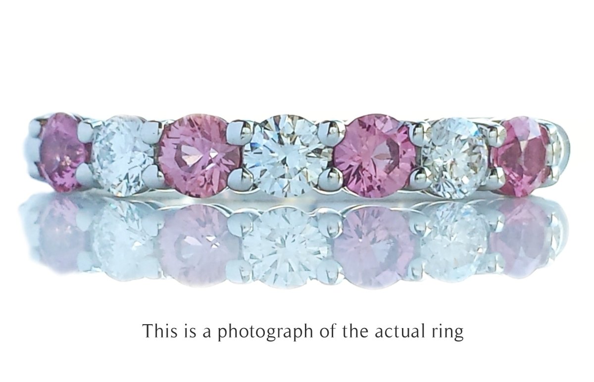 Tiffany & Co 3mm Pink Sapphire & Diamond Forever Wedding Band Ring - Bloomsbury Manor Ltd