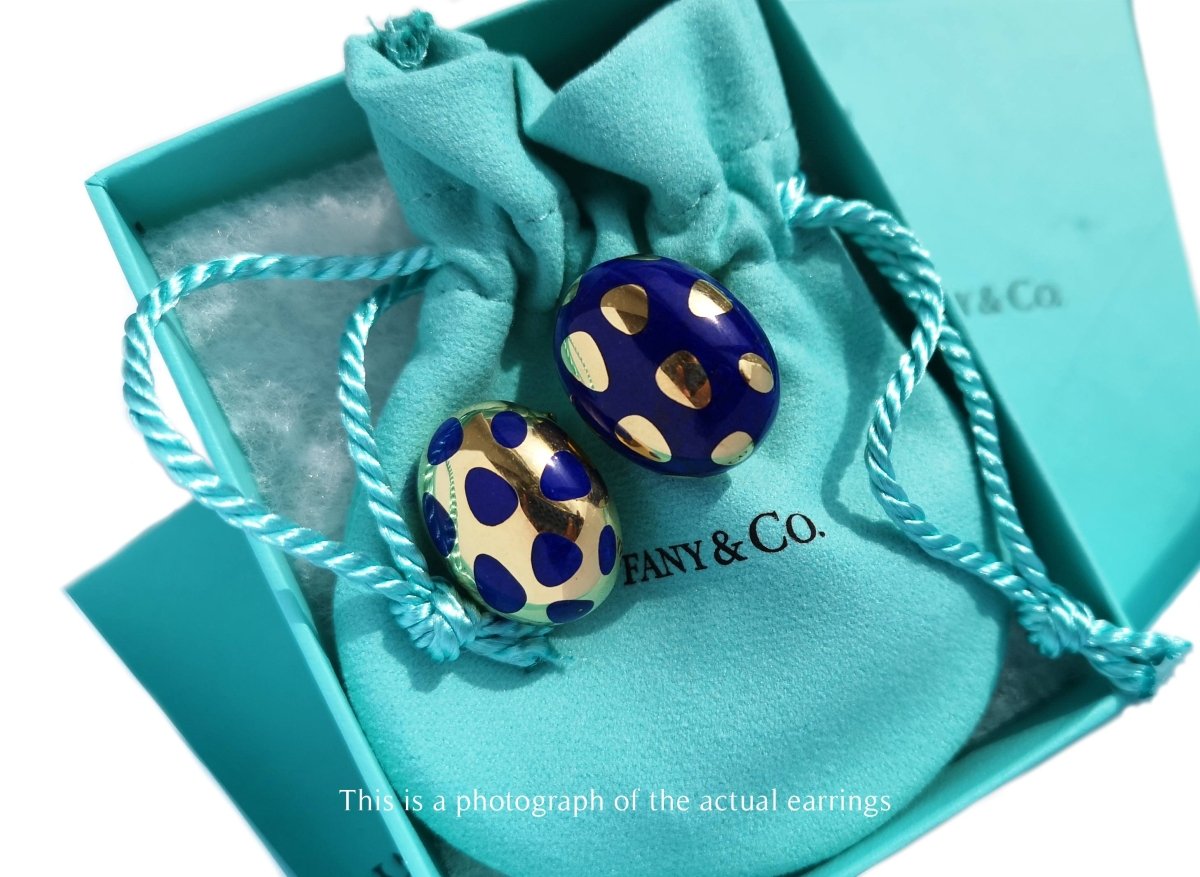 Tiffany & Co Angela Cummings Postive Negative 18k Gold Lapis Earrings - Bloomsbury Manor Ltd