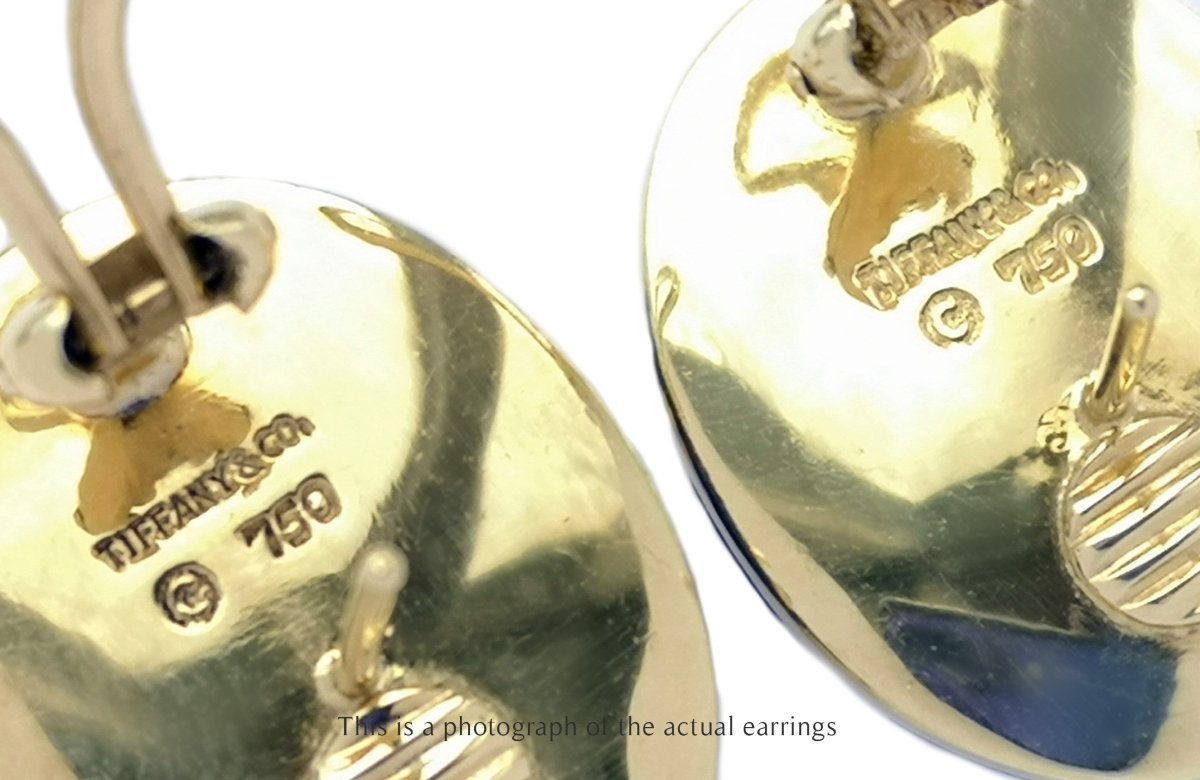 Tiffany & Co Angela Cummings Postive Negative 18k Gold Lapis Earrings - Bloomsbury Manor Ltd