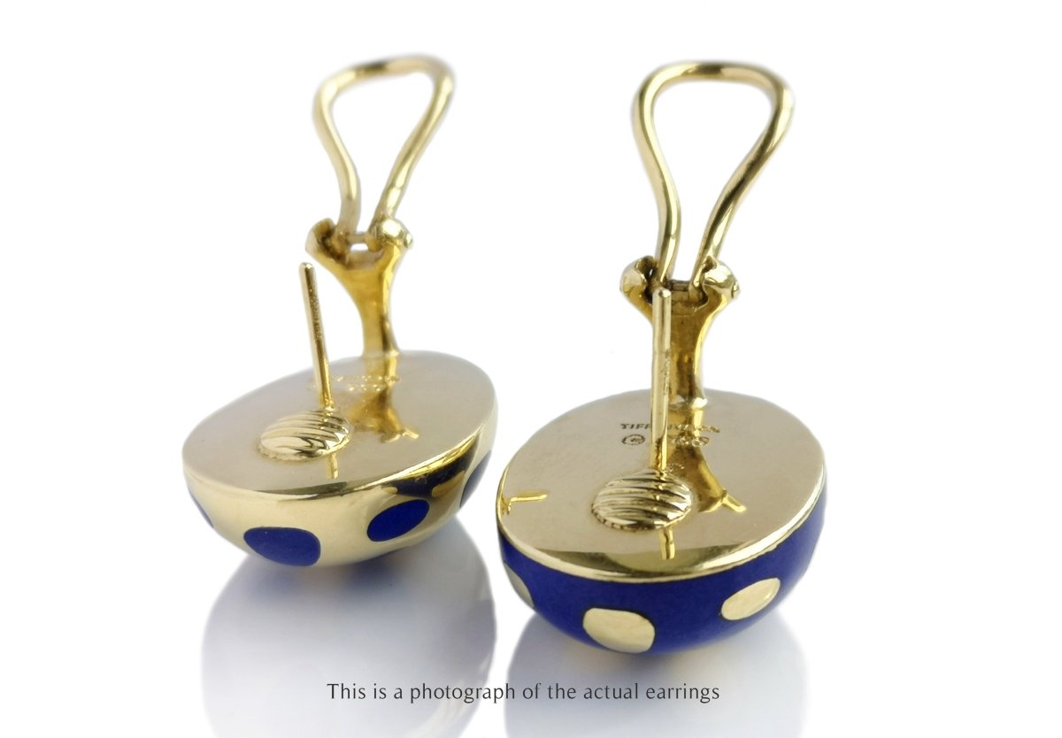 Tiffany & Co Angela Cummings Postive Negative 18k Gold Lapis Earrings - Bloomsbury Manor Ltd