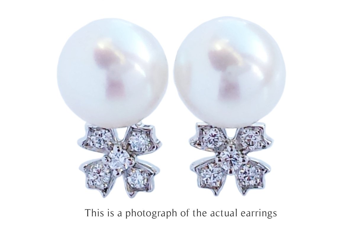 Tiffany & Co Aria Diamond & Cultured Pearl Earrings - Bloomsbury Manor Ltd