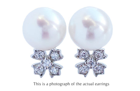 Tiffany & Co Aria Diamond & Cultured Pearl Earrings - Bloomsbury Manor Ltd