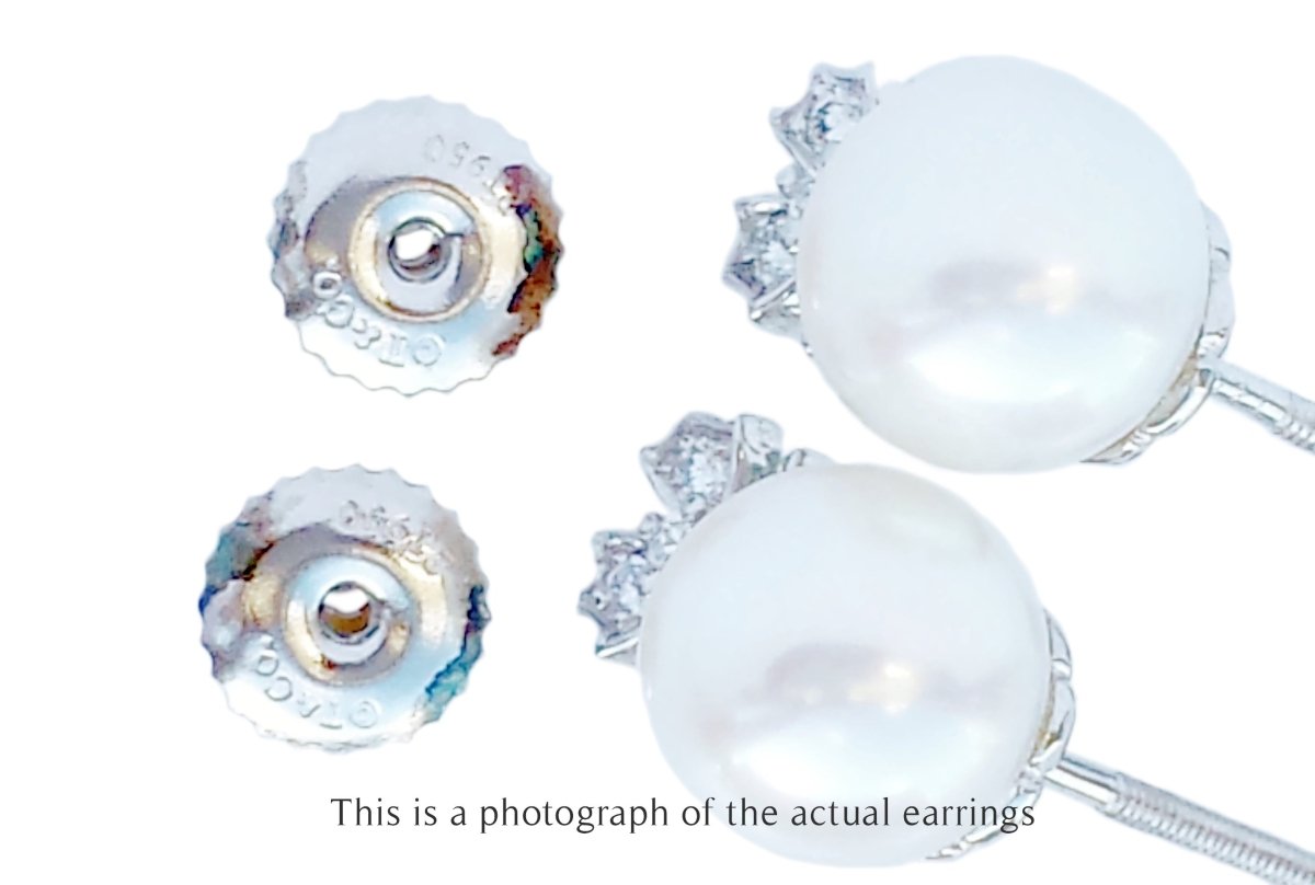 Tiffany & Co Aria Diamond & Cultured Pearl Earrings - Bloomsbury Manor Ltd
