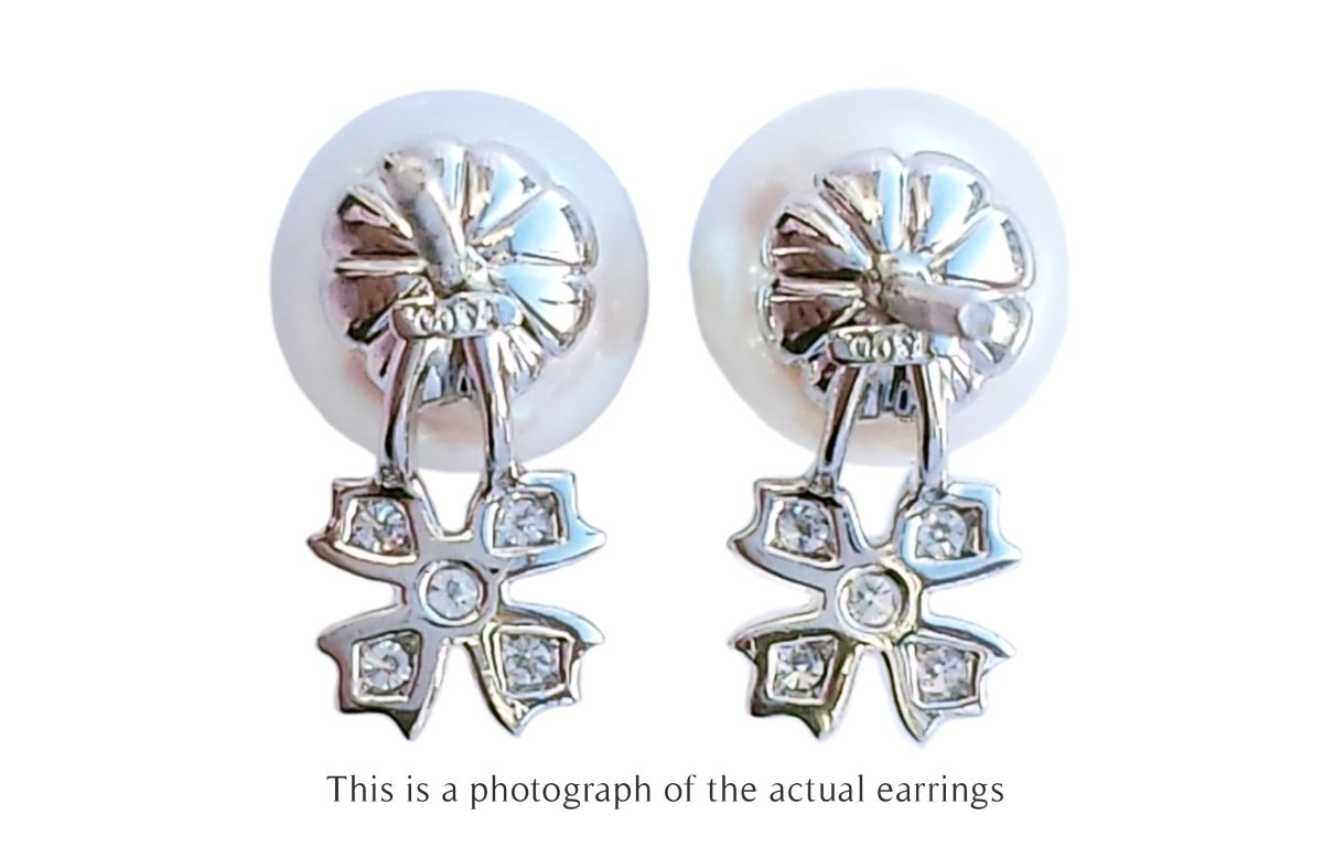 Tiffany & Co Aria Diamond & Cultured Pearl Earrings - Bloomsbury Manor Ltd