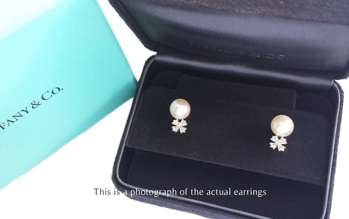 Tiffany & Co Aria Diamond & Cultured Pearl Earrings - Bloomsbury Manor Ltd