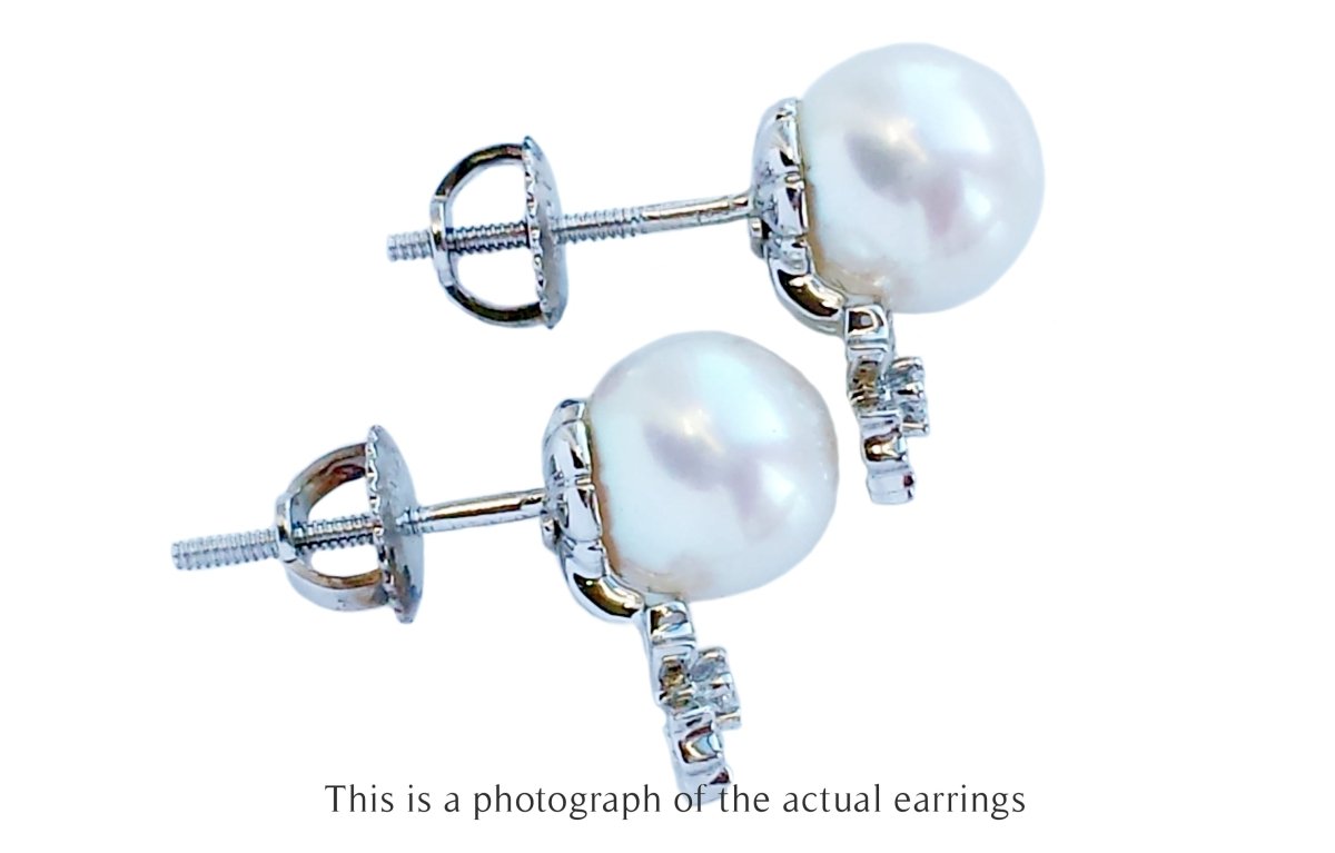 Tiffany & Co Aria Diamond & Cultured Pearl Earrings - Bloomsbury Manor Ltd