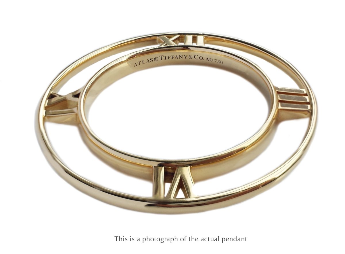 Tiffany & Co Atlas Roman Numerals 18k Gold XL Pendant - Bloomsbury Manor Ltd