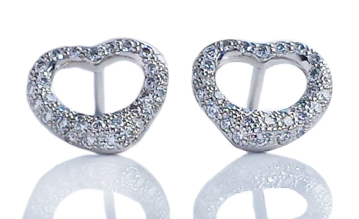 Tiffany & Co. Elsa Peretti Diamond Open Heart Earrings - Bloomsbury Manor Ltd
