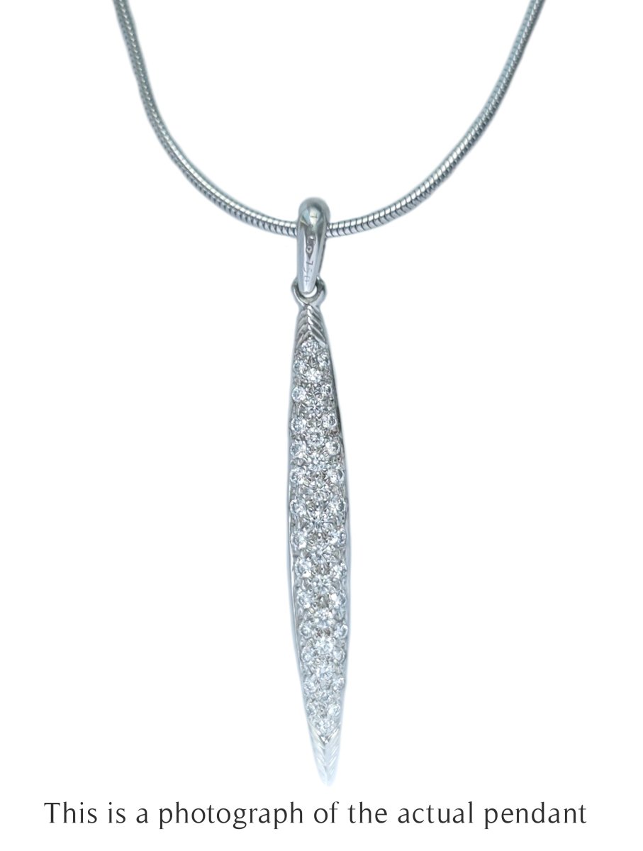 Tiffany & Co Feather Pave 18k White Gold Diamond Pendant - Bloomsbury Manor Ltd