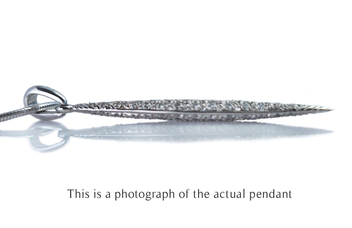 Tiffany & Co Feather Pave 18k White Gold Diamond Pendant - Bloomsbury Manor Ltd
