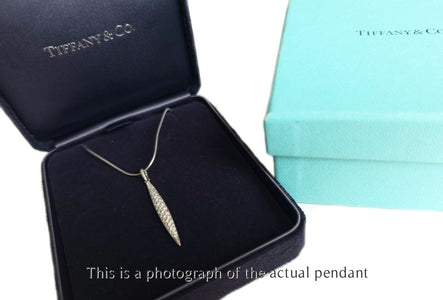 Tiffany & Co Feather Pave 18k White Gold Diamond Pendant - Bloomsbury Manor Ltd