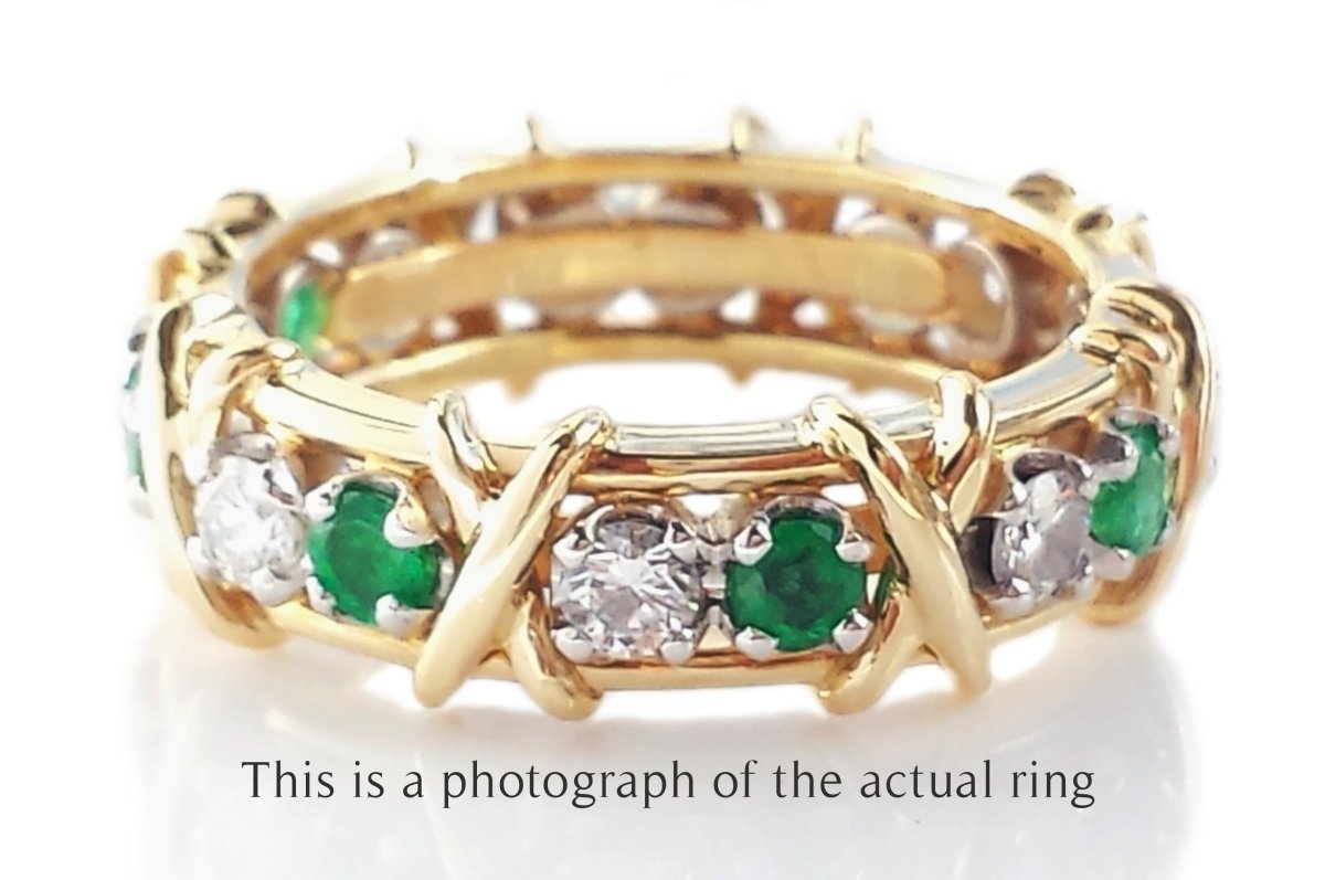 Tiffany & Co. Jean Schlumberger Emerald & Diamond 16-Stone Ring - Bloomsbury Manor Ltd
