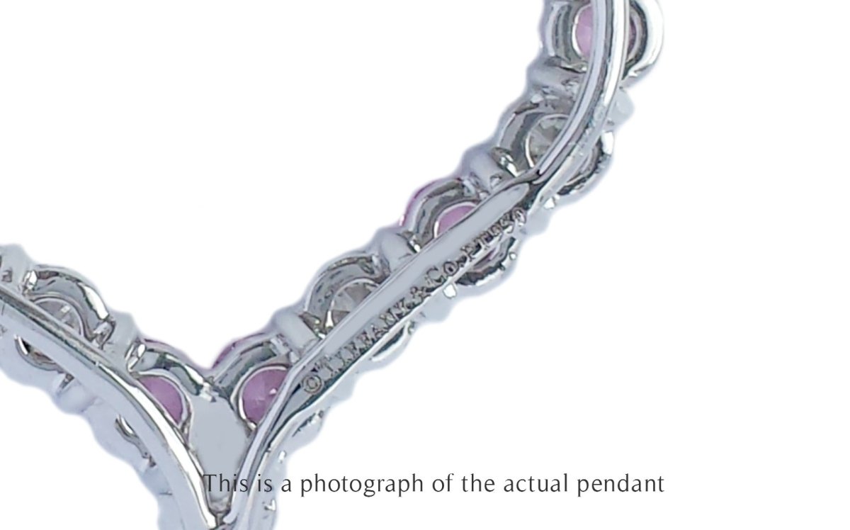 Tiffany & Co Large Pink Sapphire & Diamond Heart Pendant Necklace - Bloomsbury Manor Ltd
