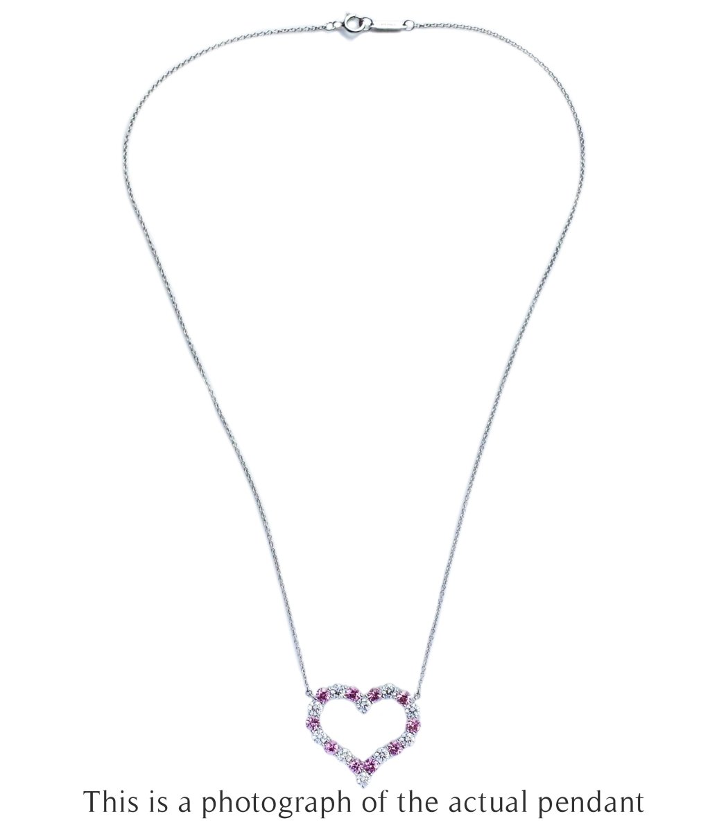 Tiffany & Co Large Pink Sapphire & Diamond Heart Pendant Necklace - Bloomsbury Manor Ltd