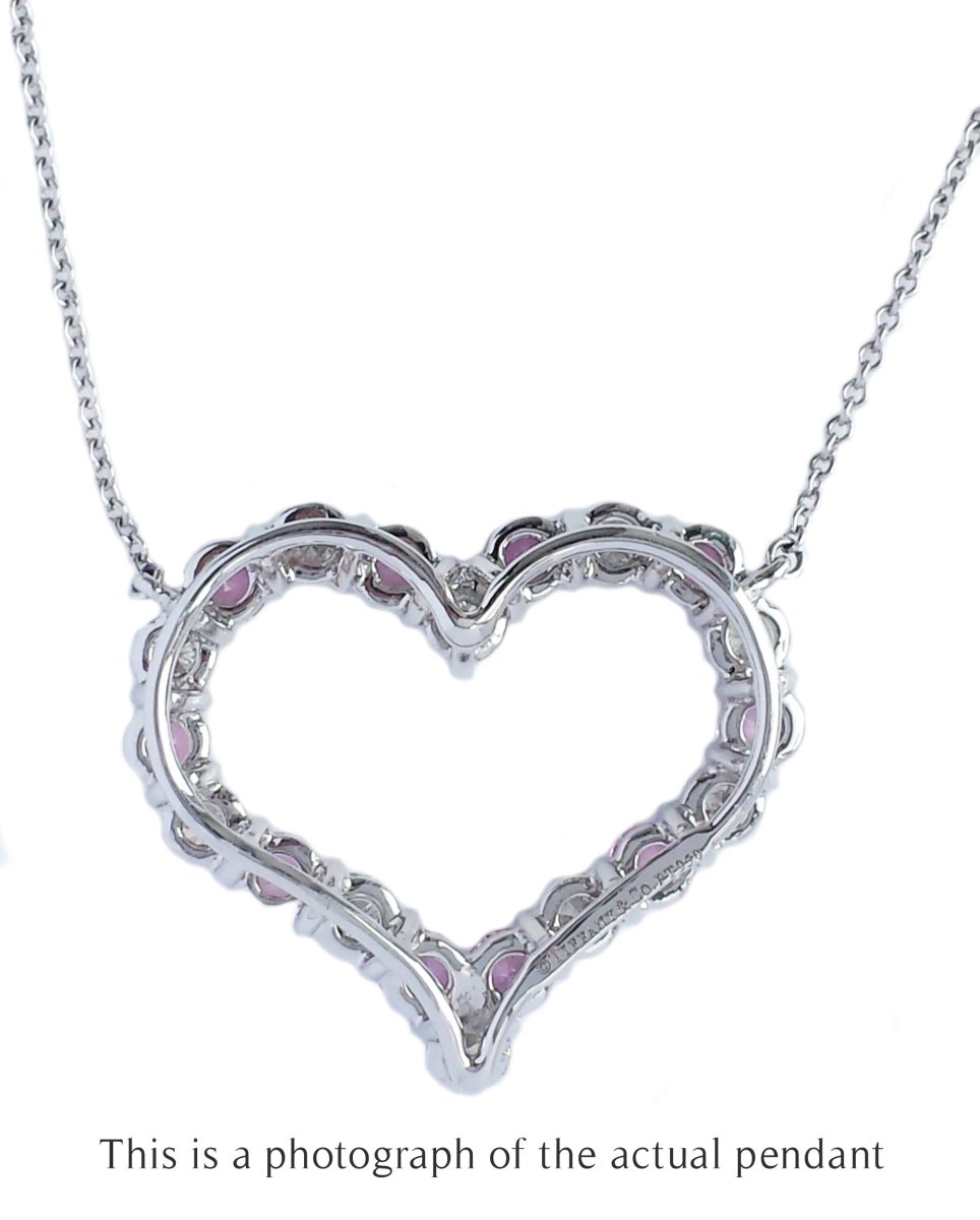 Tiffany & Co Large Pink Sapphire & Diamond Heart Pendant Necklace - Bloomsbury Manor Ltd