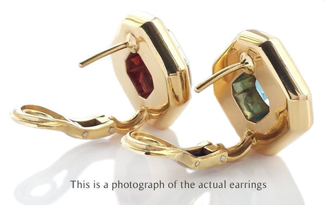 Tiffany & Co Pink Tourmaline & Blue Topaz Octagonal Earrings - Bloomsbury Manor Ltd
