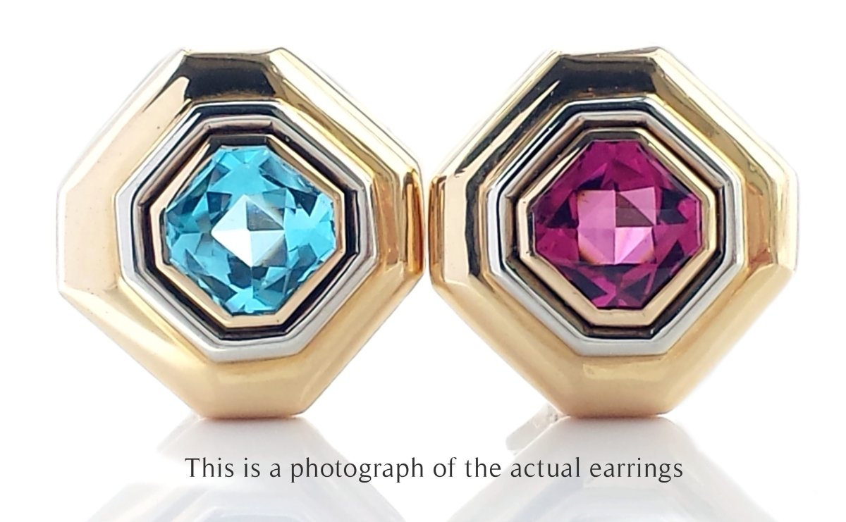 Tiffany & Co Pink Tourmaline & Blue Topaz Octagonal Earrings - Bloomsbury Manor Ltd
