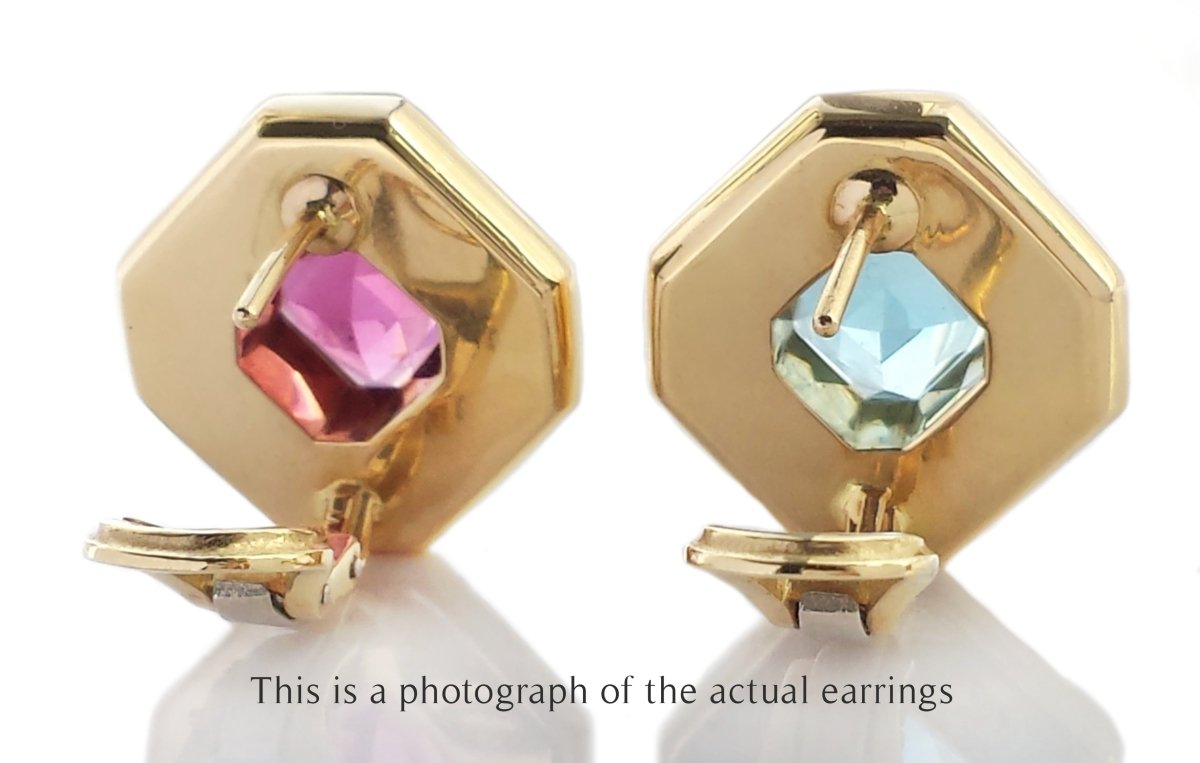 Tiffany & Co Pink Tourmaline & Blue Topaz Octagonal Earrings - Bloomsbury Manor Ltd