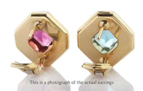 Tiffany & Co Pink Tourmaline & Blue Topaz Octagonal Earrings - Bloomsbury Manor Ltd