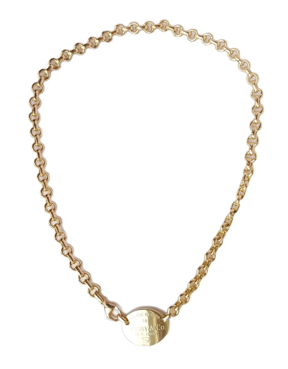 Tiffany & Co. Return to Tiffany™ Oval Tag Necklace, 18k Yellow Gold, 16 inch - Bloomsbury Manor Ltd