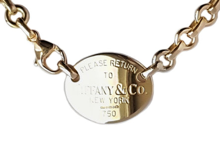 Tiffany & Co. Return to Tiffany™ Oval Tag Necklace, 18k Yellow Gold, 16 inch - Bloomsbury Manor Ltd