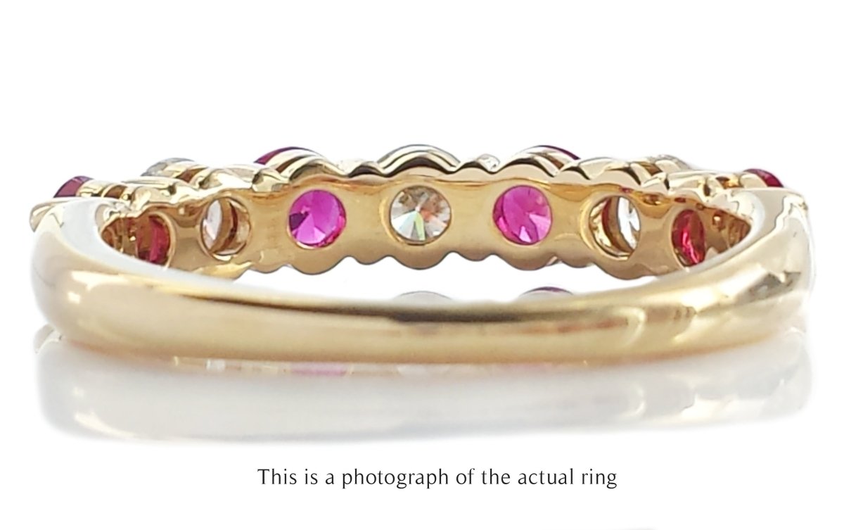 Tiffany & Co Ruby & Diamond 18k Yellow Gold Half Eternity Wedding Band Ring - Bloomsbury Manor Ltd