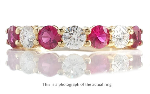 Tiffany & Co Ruby & Diamond 18k Yellow Gold Half Eternity Wedding Band Ring - Bloomsbury Manor Ltd