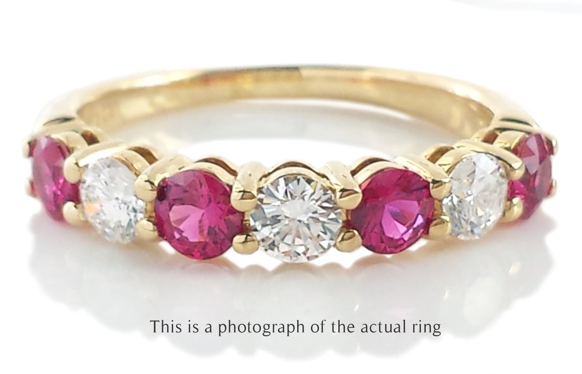 Tiffany & Co Ruby & Diamond 18k Yellow Gold Half Eternity Wedding Band Ring - Bloomsbury Manor Ltd