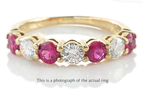 Tiffany & Co Ruby & Diamond 18k Yellow Gold Half Eternity Wedding Band Ring - Bloomsbury Manor Ltd
