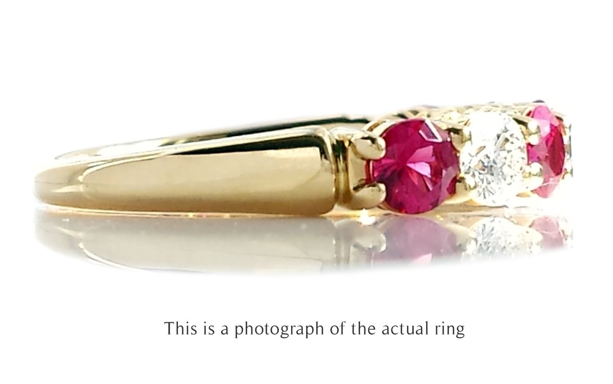 Tiffany & Co Ruby & Diamond 18k Yellow Gold Half Eternity Wedding Band Ring - Bloomsbury Manor Ltd