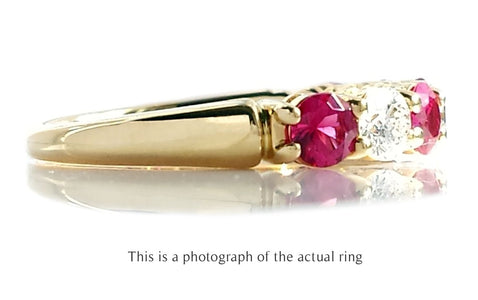 Tiffany & Co Ruby & Diamond 18k Yellow Gold Half Eternity Wedding Band Ring - Bloomsbury Manor Ltd