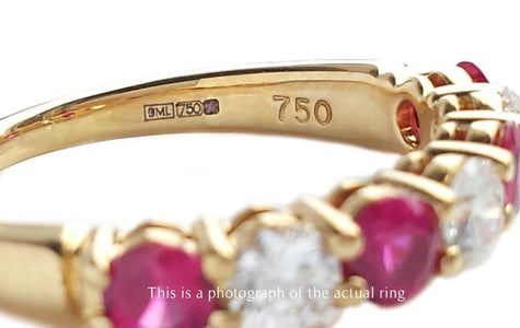 Tiffany & Co Ruby & Diamond 18k Yellow Gold Half Eternity Wedding Band Ring - Bloomsbury Manor Ltd