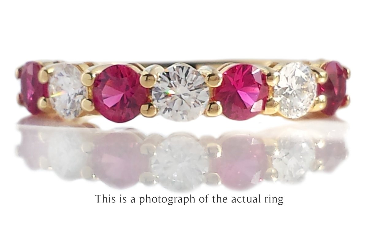 Tiffany & Co Ruby & Diamond 18k Yellow Gold Half Eternity Wedding Band Ring - Bloomsbury Manor Ltd