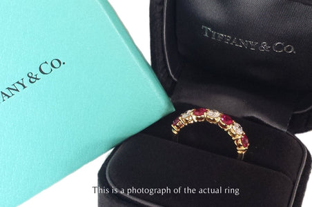 Tiffany & Co Ruby & Diamond 18k Yellow Gold Half Eternity Wedding Band Ring - Bloomsbury Manor Ltd