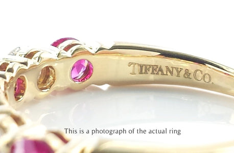 Tiffany & Co Ruby & Diamond 18k Yellow Gold Half Eternity Wedding Band Ring - Bloomsbury Manor Ltd
