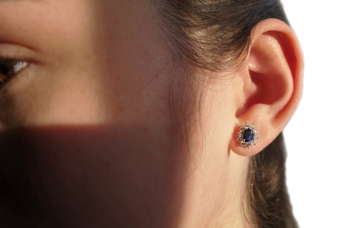 Tiffany & Co. Sapphire & Diamond Cluster Earrings - Bloomsbury Manor Ltd