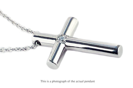 Tiffany & Co Single Diamond Cross Pendant 18k White Gold - Bloomsbury Manor Ltd