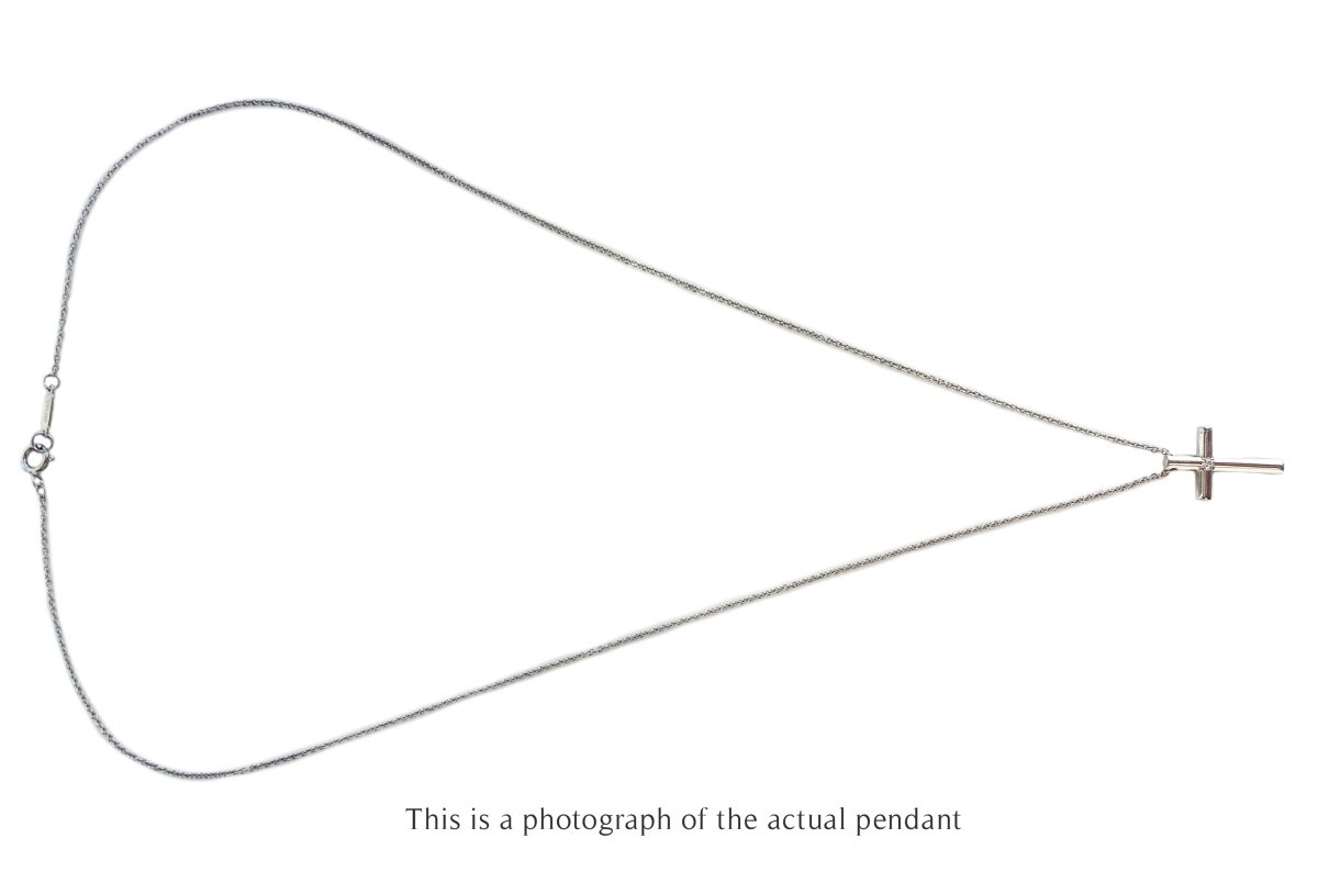 Tiffany & Co Single Diamond Cross Pendant 18k White Gold - Bloomsbury Manor Ltd