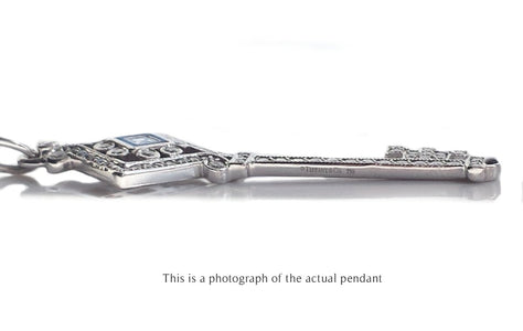 Tiffany & Co Square Diamond & Black Enamel 18k White Gold Key Pendant - Bloomsbury Manor Ltd