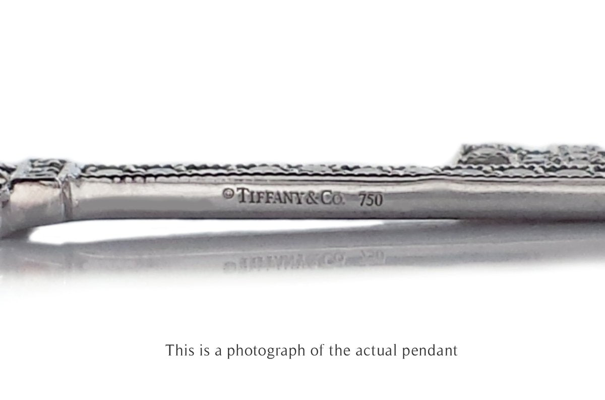 Tiffany & Co Square Diamond & Black Enamel 18k White Gold Key Pendant - Bloomsbury Manor Ltd
