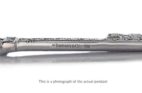 Tiffany & Co Square Diamond & Black Enamel 18k White Gold Key Pendant - Bloomsbury Manor Ltd