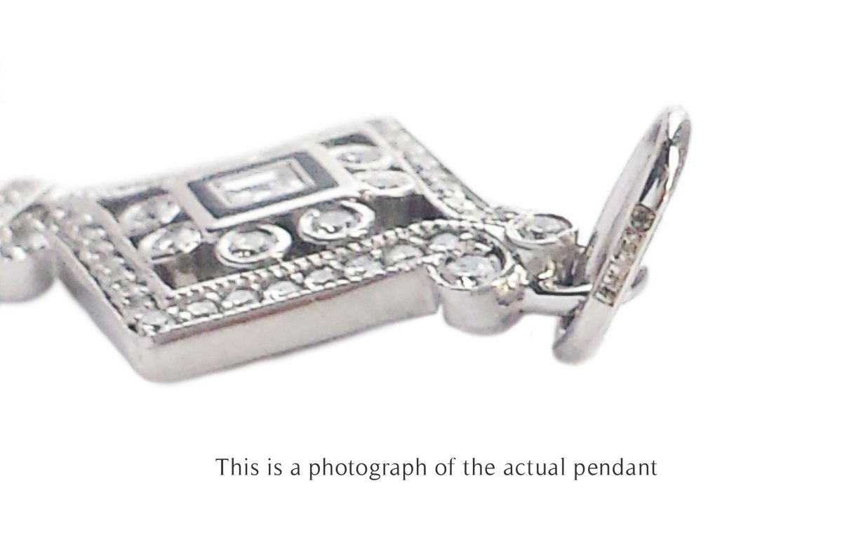 Tiffany & Co Square Diamond & Black Enamel 18k White Gold Key Pendant - Bloomsbury Manor Ltd